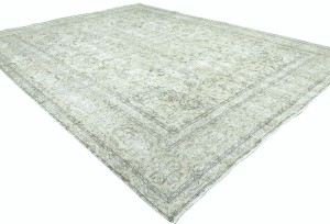 Antique Muted Beige Floral 10X13 Distressed Vintage Oriental Rug