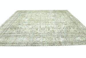 Antique Muted Beige Floral 10X13 Distressed Vintage Oriental Rug