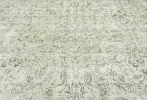 Antique Muted Beige Floral 10X13 Distressed Vintage Oriental Rug