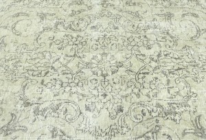 Antique Muted Beige Floral 10X13 Distressed Vintage Oriental Rug