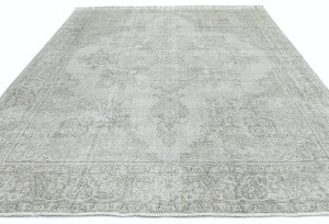 Antique Muted Cream Floral 9'5X12 Distressed Vintage Oriental Rug