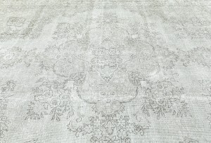 Antique Muted Cream Floral 9'5X12 Distressed Vintage Oriental Rug
