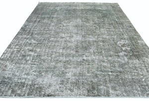 Antique Muted Taupe Floral 7X10 Distressed Vintage Oriental Rug