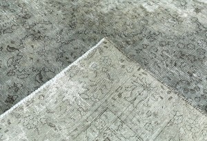 Antique Muted Taupe Floral 7X10 Distressed Vintage Oriental Rug
