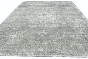 Antique Muted Beige Floral 9'8X12'3 Distressed Vintage Oriental Rug