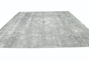 Antique Muted Beige Floral 9'8X12'3 Distressed Vintage Oriental Rug