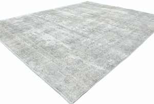 Antique Muted Cream Floral 9X12 Distressed Vintage Oriental Rug
