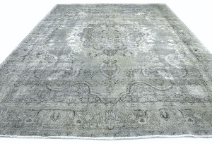 Antique Muted Tan Floral 9'6X12'7 Distressed Vintage Oriental Rug