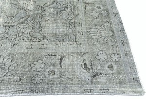 Antique Muted Tan Floral 9'6X12'7 Distressed Vintage Oriental Rug