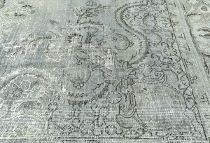 Antique Muted Tan Floral 9'6X12'7 Distressed Vintage Oriental Rug