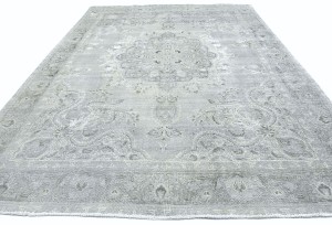 Antique Muted Tan Floral 9'6X12'7 Distressed Vintage Oriental Rug