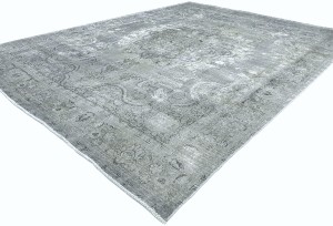 Antique Muted Tan Floral 9'6X12'7 Distressed Vintage Oriental Rug