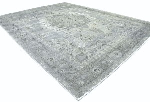 Antique Muted Tan Floral 9'6X12'7 Distressed Vintage Oriental Rug