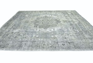 Antique Muted Tan Floral 9'6X12'7 Distressed Vintage Oriental Rug
