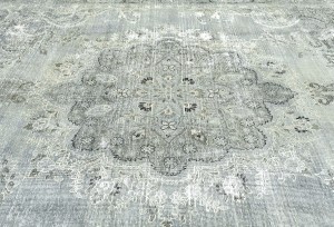Antique Muted Tan Floral 9'6X12'7 Distressed Vintage Oriental Rug