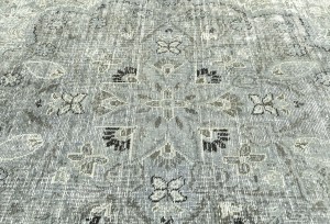 Antique Muted Tan Floral 9'6X12'7 Distressed Vintage Oriental Rug