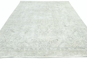 Antique Muted Beige Floral 8X11 Distressed Vintage Oriental Rug