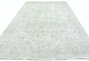 Antique Muted Beige Floral 8X11 Distressed Vintage Oriental Rug