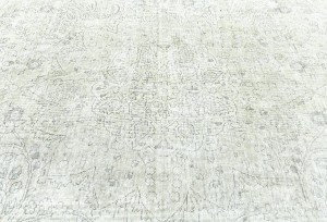 Antique Muted Beige Floral 8X11 Distressed Vintage Oriental Rug