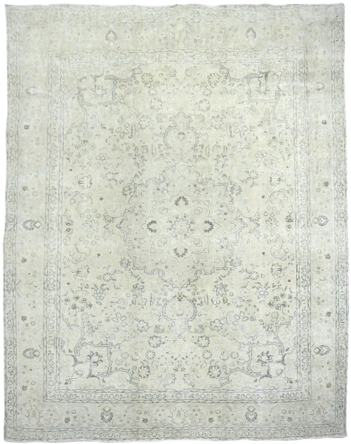 Antique Muted Cream Floral 9'7X12'4 Distressed Vintage Oriental Rug