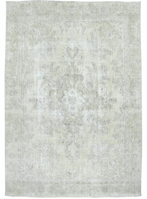 Antique Muted Beige Floral 9X11'5 Distressed Vintage Oriental Rug