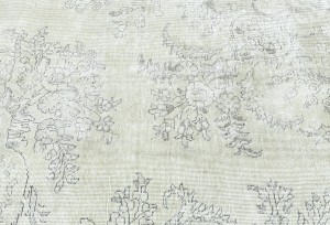 Antique Muted Beige Floral 9X11'5 Distressed Vintage Oriental Rug