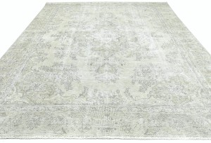Antique Muted Beige Floral 9X11'5 Distressed Vintage Oriental Rug