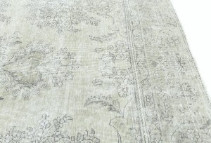 Antique Muted Beige Floral 9X11'5 Distressed Vintage Oriental Rug