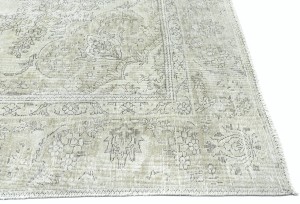Antique Muted Beige Floral 9X11'5 Distressed Vintage Oriental Rug