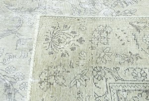 Antique Muted Beige Floral 9X11'5 Distressed Vintage Oriental Rug