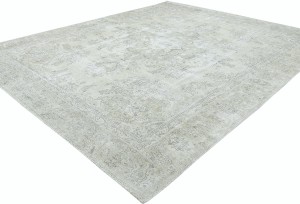Antique Muted Beige Floral 9X11'5 Distressed Vintage Oriental Rug