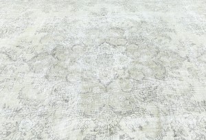 Antique Muted Beige Floral 9X11'5 Distressed Vintage Oriental Rug