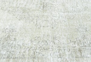 Antique Muted Beige Floral 9X12 Distressed Vintage Oriental Rug