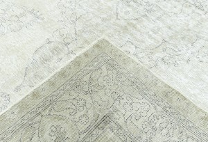 Antique Muted Beige Floral 9X12 Distressed Vintage Oriental Rug