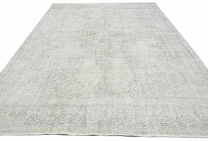 Antique Muted Beige Floral 9X12 Distressed Vintage Oriental Rug