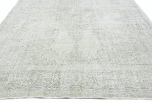 Antique Muted Beige Floral 9X12 Distressed Vintage Oriental Rug