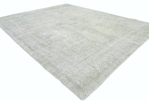 Antique Muted Beige Floral 9X12 Distressed Vintage Oriental Rug