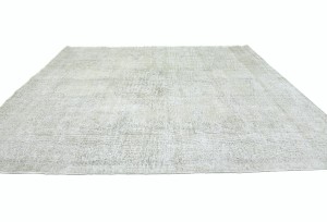 Antique Muted Beige Floral 9X12 Distressed Vintage Oriental Rug