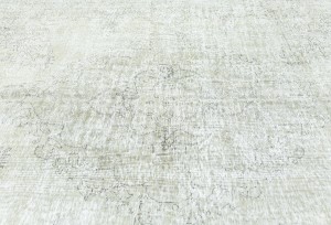 Antique Muted Beige Floral 9X12 Distressed Vintage Oriental Rug