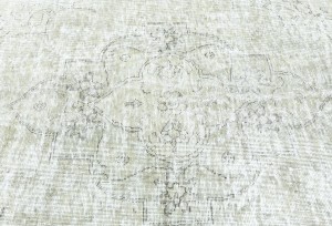 Antique Muted Beige Floral 9X12 Distressed Vintage Oriental Rug