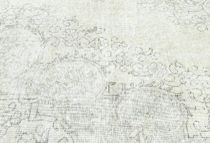 Antique Muted Beige Floral 9X12'6 Distressed Vintage Oriental Rug5128