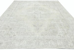 Antique Muted Beige Floral 9X12'6 Distressed Vintage Oriental Rug5128