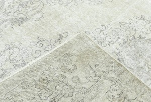 Antique Muted Beige Floral 9X12'6 Distressed Vintage Oriental Rug5128