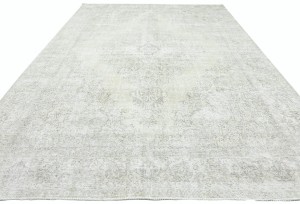 Antique Muted Beige Floral 9X12'6 Distressed Vintage Oriental Rug5128