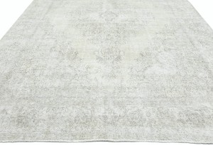Antique Muted Beige Floral 9X12'6 Distressed Vintage Oriental Rug5128
