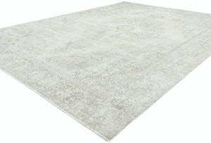 Antique Muted Beige Floral 9X12'6 Distressed Vintage Oriental Rug5128