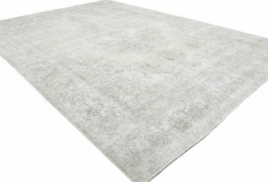 Antique Muted Beige Floral 9X12'6 Distressed Vintage Oriental Rug5128