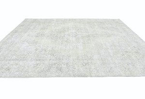 Antique Muted Beige Floral 9X12'6 Distressed Vintage Oriental Rug5128