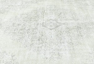 Antique Muted Beige Floral 9X12'6 Distressed Vintage Oriental Rug5128