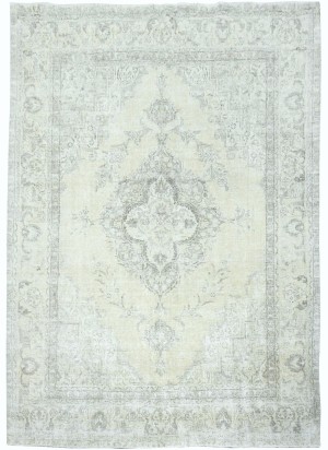 Antique Muted Beige Floral 9X12 Distressed Vintage Oriental Rug